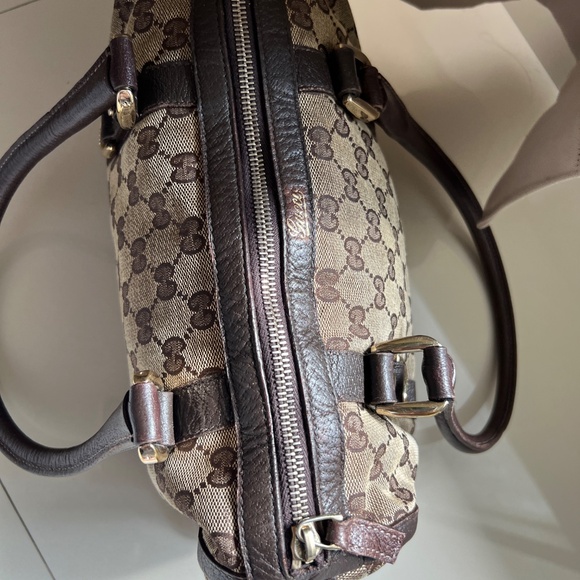 Authentic Gucci GG Canvas Abbey Boston Tote D-Ring Shoulder Leather Handbag - Picture 8 of 14